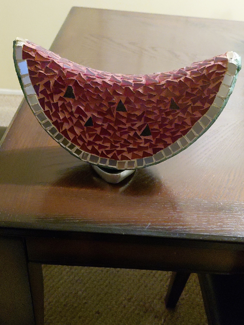 WATERMELON MOSAIC GLASS WITH STAND, RUSTIC DESIGN. G…